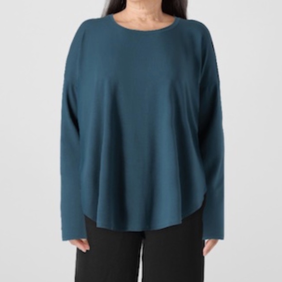 Eileen Fisher Fine Jersey Oversized Round Neck Top Alpine Green Size Large - Picture 4 of 11